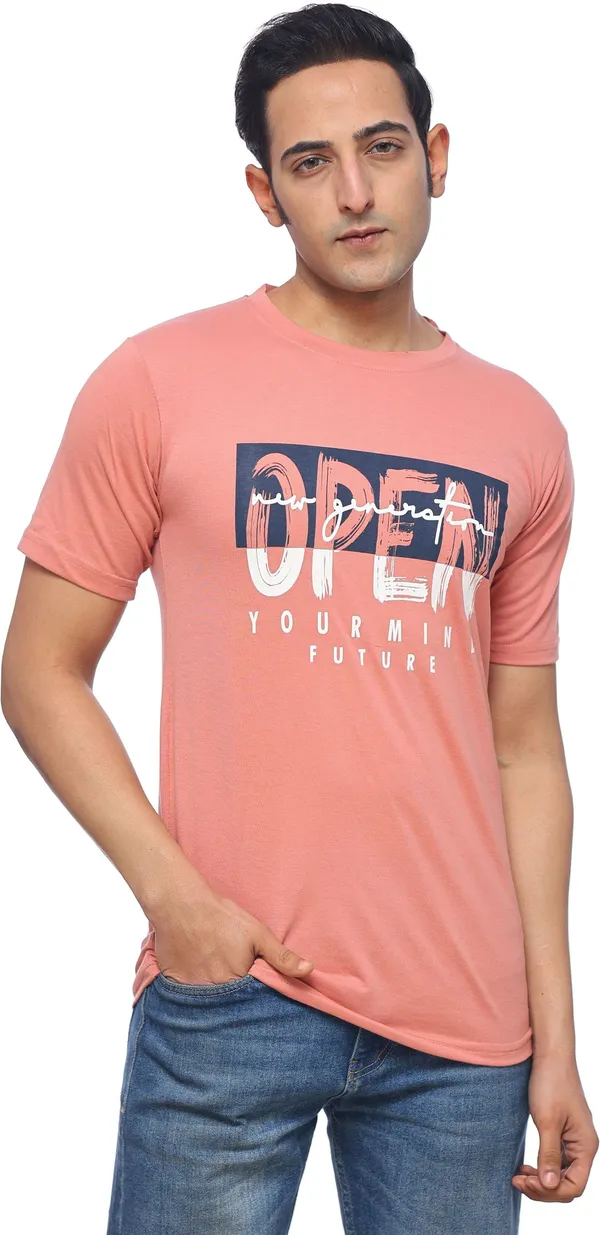 SKYBEN_Printed_Men_Round_Neck_Peach_T_Shirt