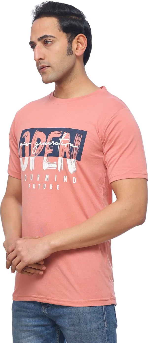 SKYBEN_Printed_Men_Round_Neck_Peach_T_Shirt
