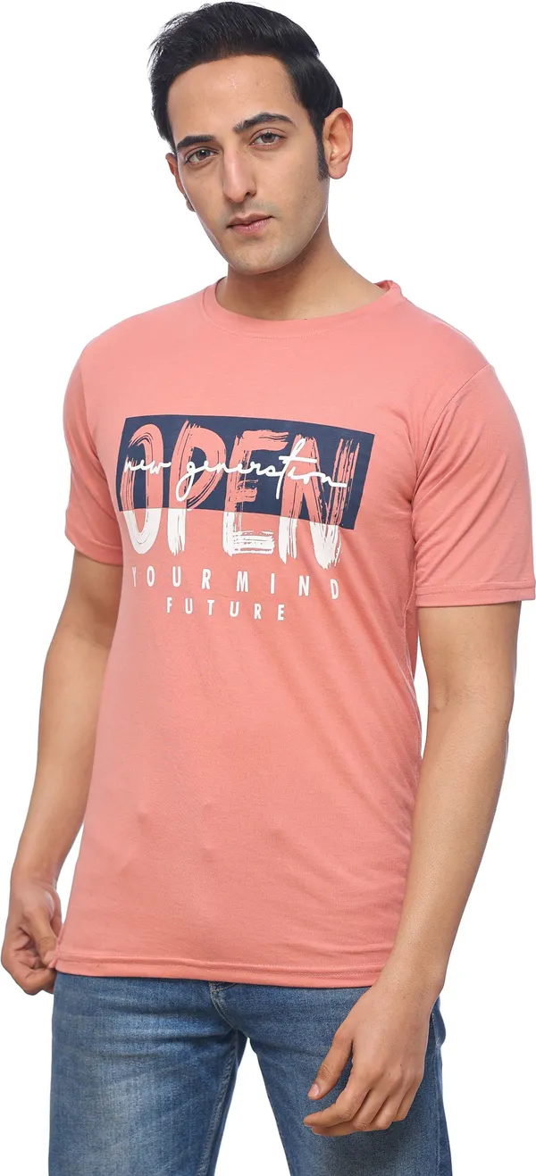 SKYBEN_Printed_Men_Round_Neck_Peach_T_Shirt