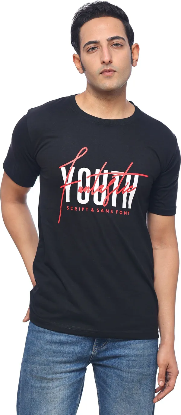 SKYBEN_Printed_Men_Round_Neck_Black_T_Shirt