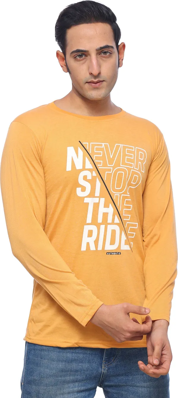 SKYBEN_Typography_Men_Round_Neck_Mustard_Yellow_T_Shirt