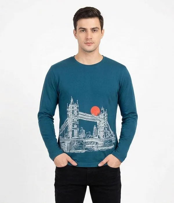 SKYBEN_Abstract_Men_Round_Neck_Blue_T_Shirt