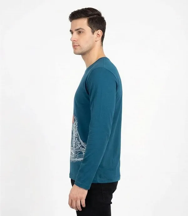 SKYBEN_Abstract_Men_Round_Neck_Blue_T_Shirt