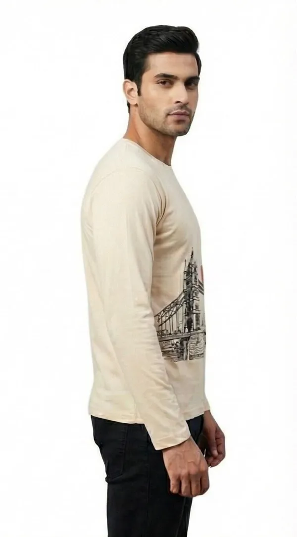 SKYBEN_Abstract_Men_Round_Neck_Beige_T_Shirt