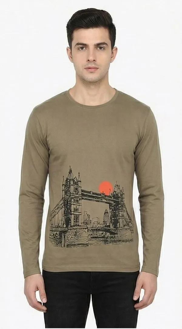 SKYBEN_Abstract_Men_Round_Neck_Olive_Green_T_Shirt