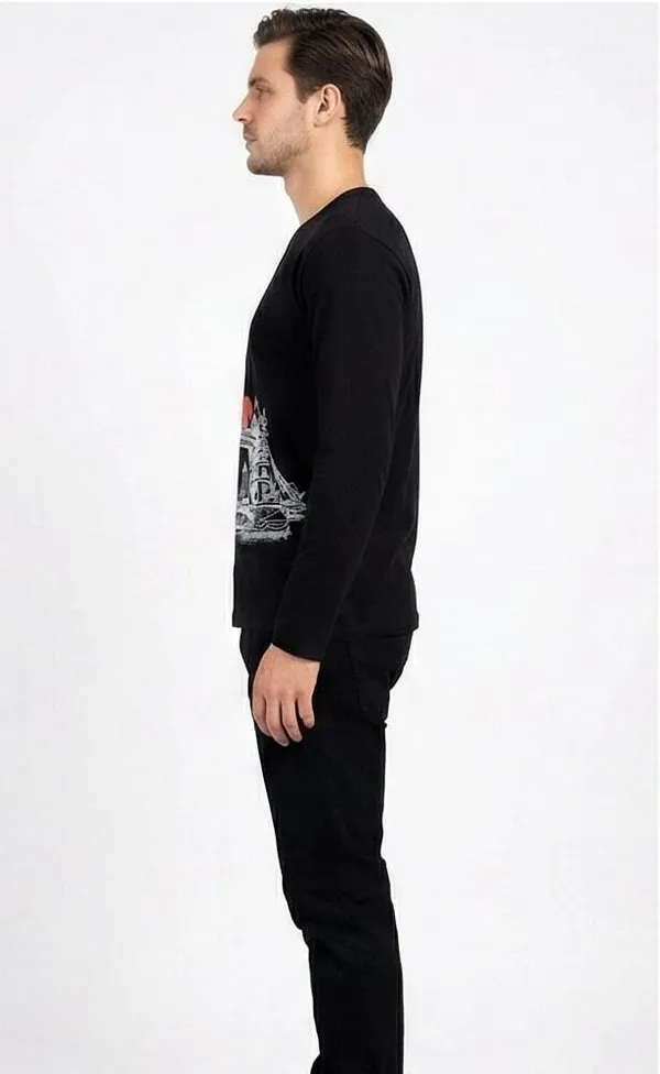 SKYBEN_Abstract_Men_Round_Neck_Black_T_Shirt