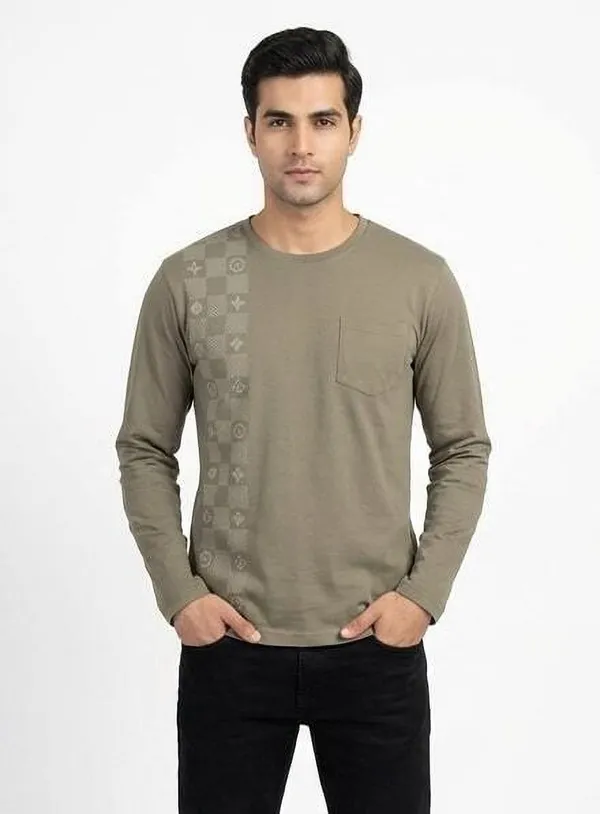 SKYBEN_Printed,_Geometric_Print,_Graphic_Print_Men_Round_Neck_Olive_Green_T_Shirt