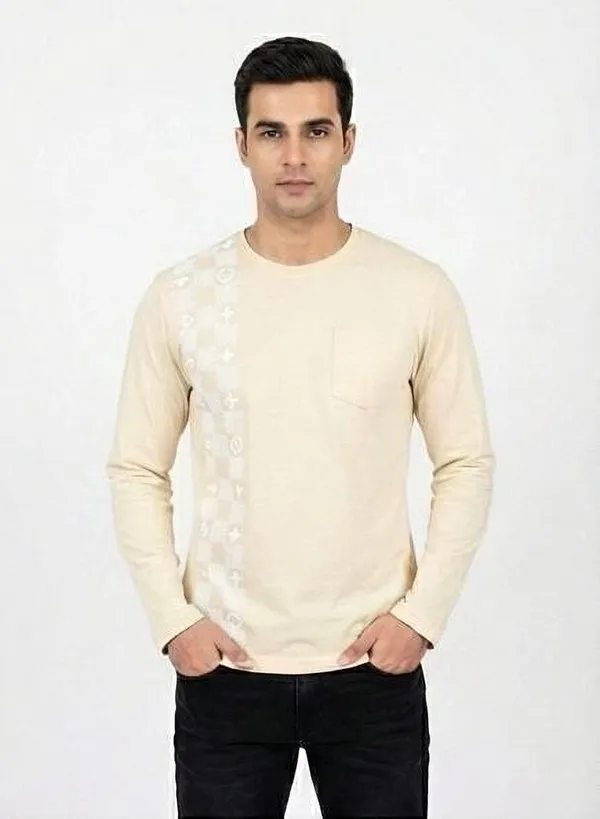 SKYBEN_Printed,_Geometric_Print,_Graphic_Print_Men_Round_Neck_Beige_T_Shirt