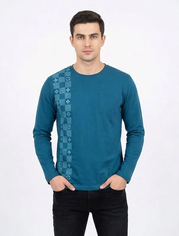 SKYBEN_Printed,_Geometric_Print,_Graphic_Print_Men_Round_Neck_Teal_T_Shirt