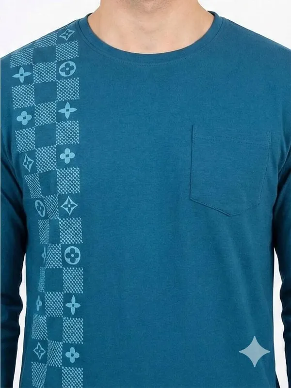 SKYBEN_Printed,_Geometric_Print,_Graphic_Print_Men_Round_Neck_Teal_T_Shirt