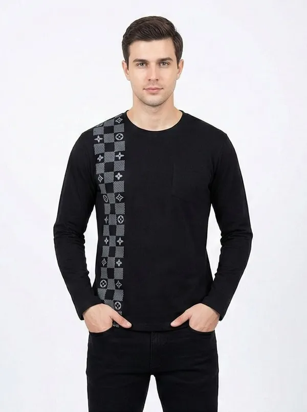 SKYBEN_Printed,_Geometric_Print,_Graphic_Print_Men_Round_Neck_Black_T_Shirt
