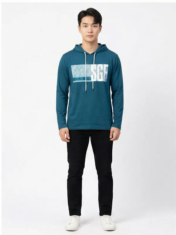 SKYBEN_Printed_Men_Hooded_Neck_Teal_T_Shirt