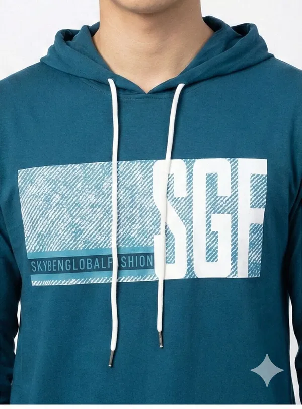 SKYBEN_Printed_Men_Hooded_Neck_Teal_T_Shirt