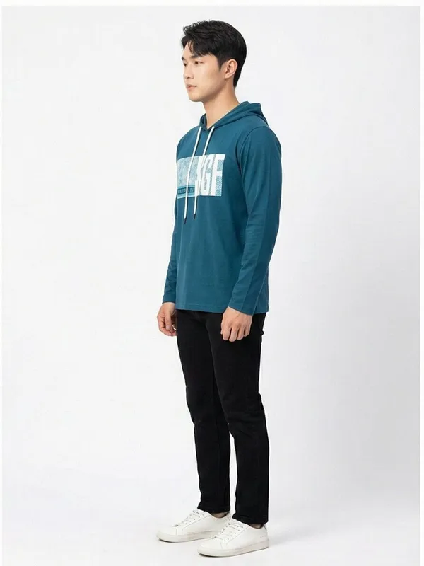 SKYBEN_Printed_Men_Hooded_Neck_Teal_T_Shirt
