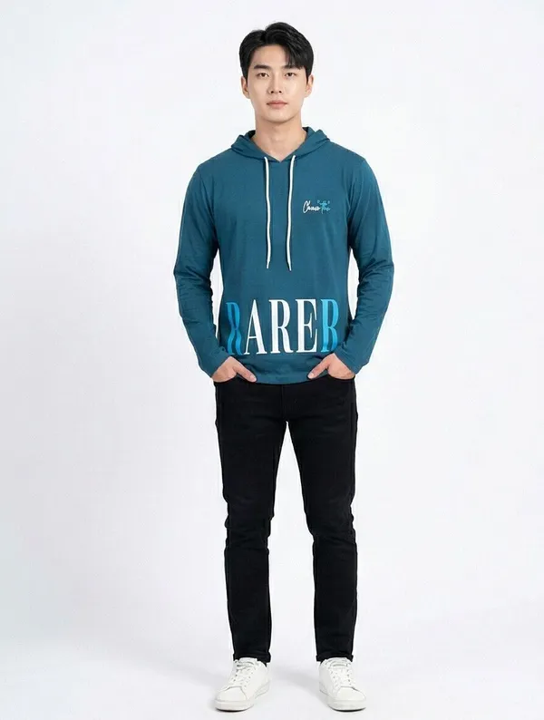 SKYBEN_Printed_Men_Hooded_Neck_Teal_T_Shirt