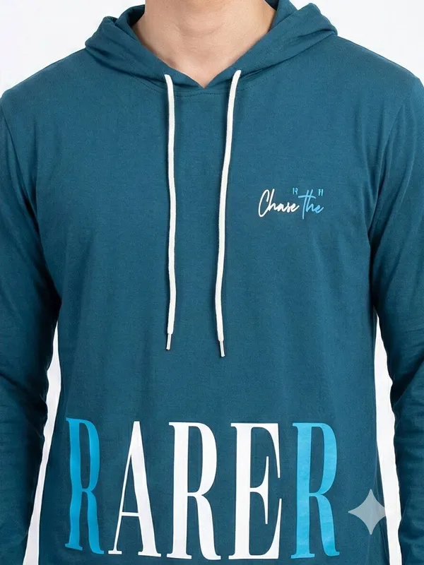 SKYBEN_Printed_Men_Hooded_Neck_Teal_T_Shirt