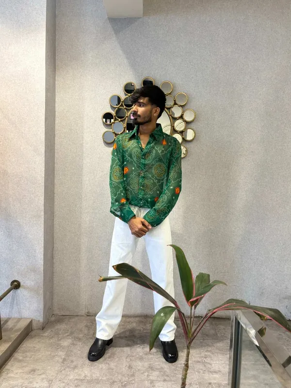 Green_Bandhej_Chiffon_Shirt