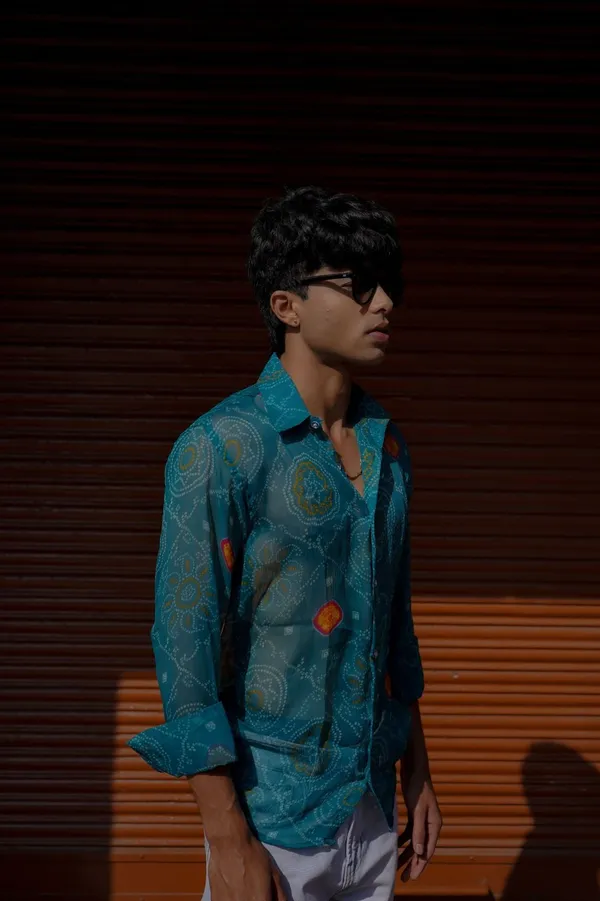 Turquoise_Chiffon_Bandage_Shirt_Aa0764