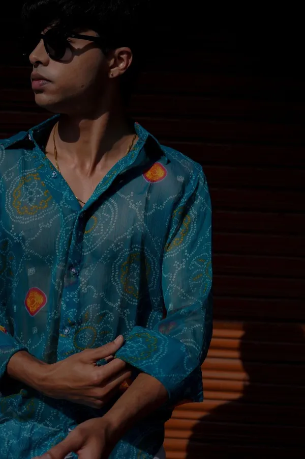 Turquoise_Chiffon_Bandage_Shirt_Aa0764