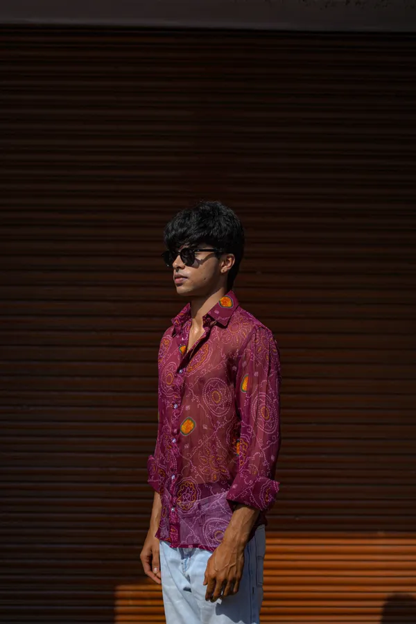 Wine_Chiffon_Bandage_Shirt