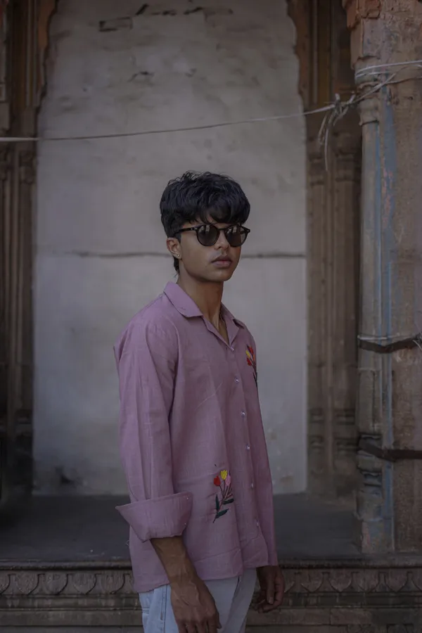 Lavender_Full_Sleeve_Embroidered_Cotton_Slub_Shirt