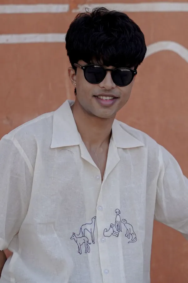 Handloom_White_Dog_Embroidery_Shirt_Premium_Unique