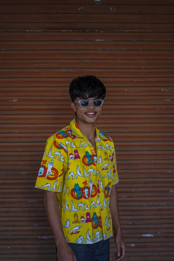 Yellow_Printed_Denim_Shirt