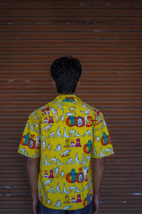 Yellow_Printed_Denim_Shirt