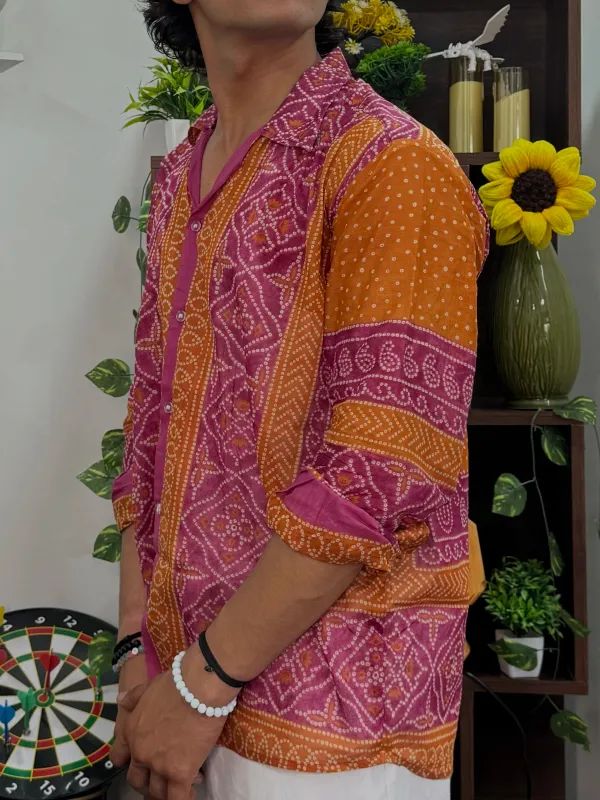 Pink_Orange_Bandhej_Shirt