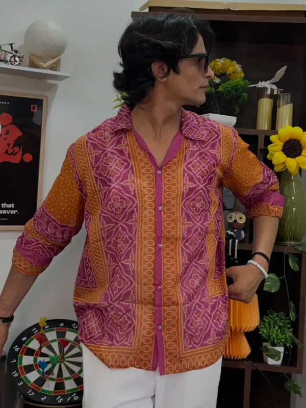 Pink_Orange_Bandhej_Shirt