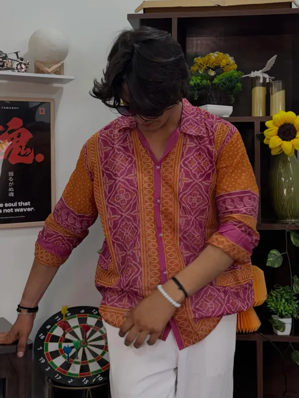 Pink_Orange_Bandhej_Shirt