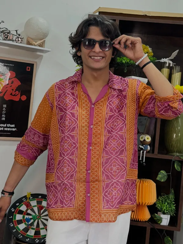 Pink_Orange_Bandhej_Shirt