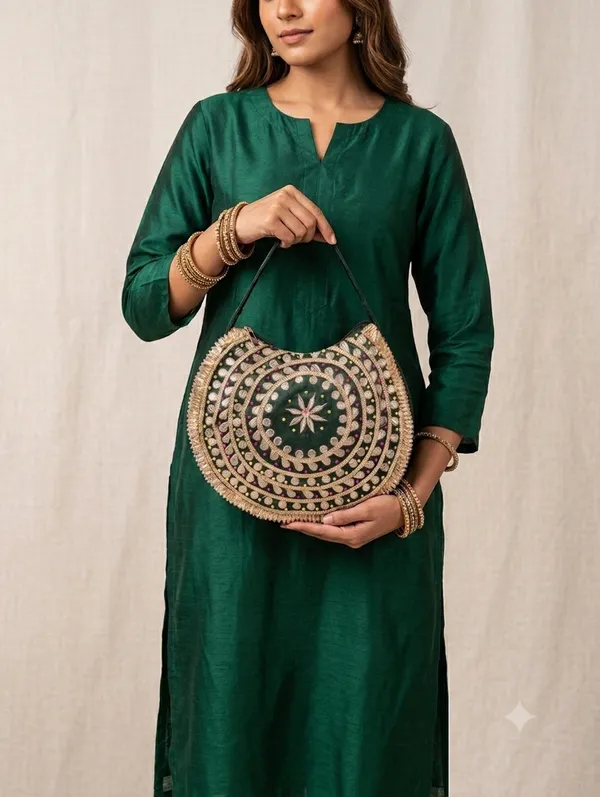 Green_Silk_Gota_Patti_Embroidered_Sling_Bag_For_Women