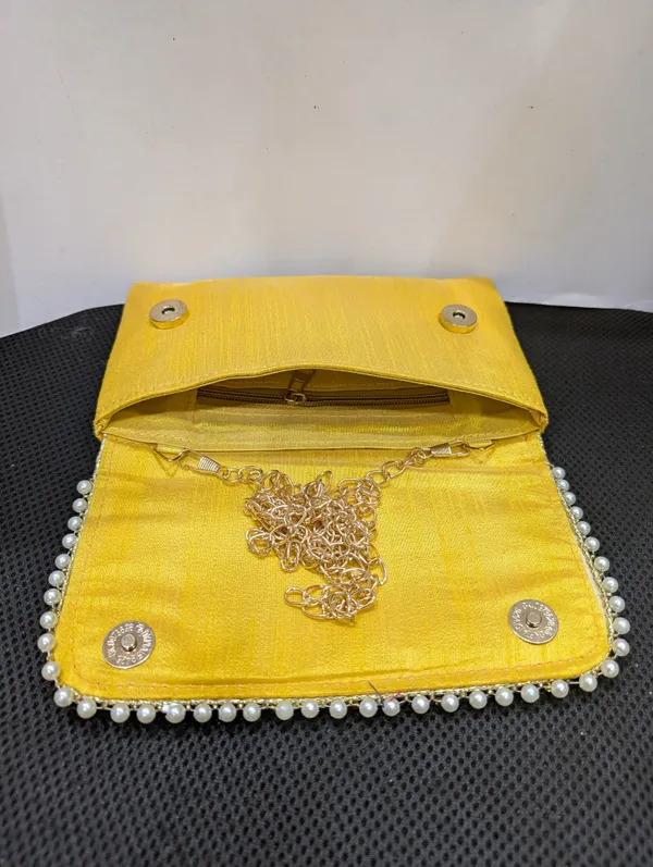 Yellow_Silk_Peacock_Embroidered_Pearl_Clutch_For_Women