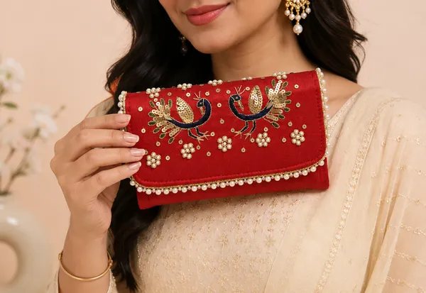 Red_Silk_Peacock_Embroidered_Pearl_Beaded_Clutch_For_Women
