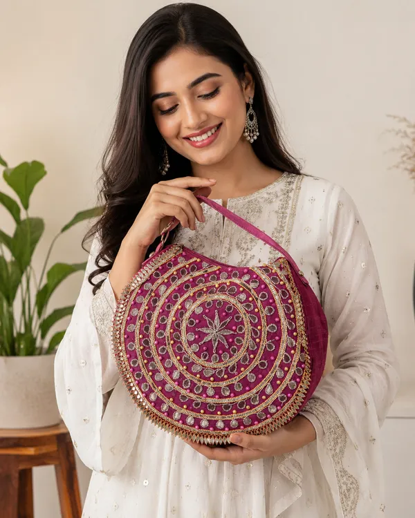 Pink_Silk_Embroidered_Round_Ethnic_Handbag_For_Women
