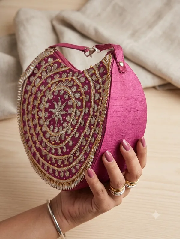 Pink_Silk_Embroidered_Round_Ethnic_Handbag_For_Women