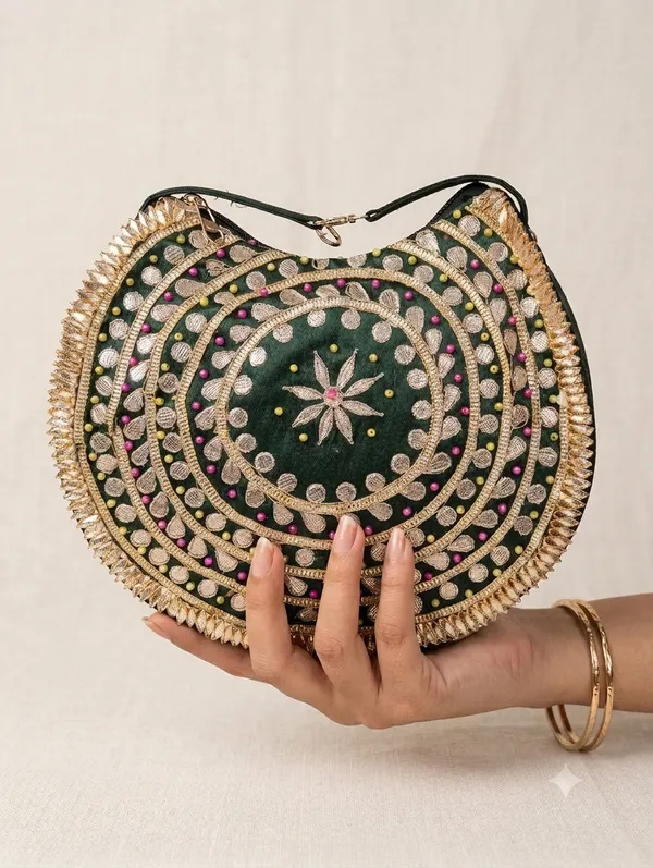 Green_Silk_Gota_Patti_Embroidered_Sling_Bag_For_Women