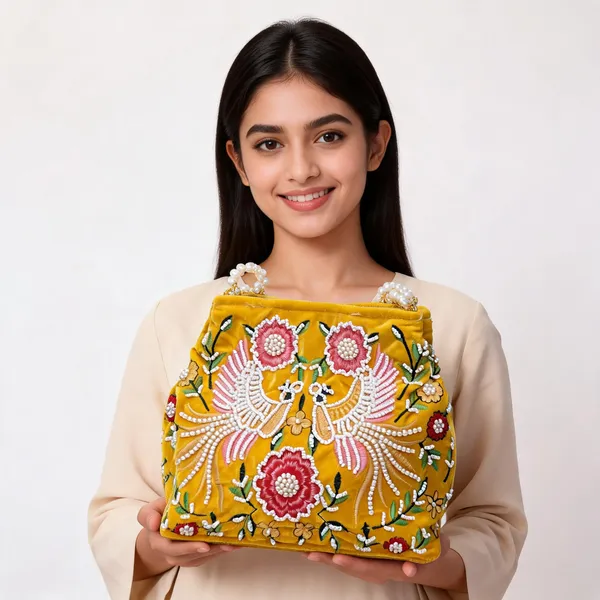 Yellow_Velvet_Beaded_Embroidered_Potli_Clutch_For_Women