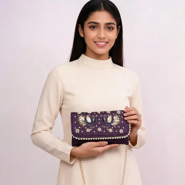 Purple_Silk_Pearl_Embellished_Sling_Clutch_For_Women