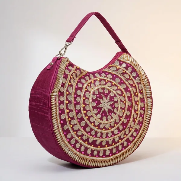 Pink_Silk_Embroidered_Round_Ethnic_Handbag_For_Women