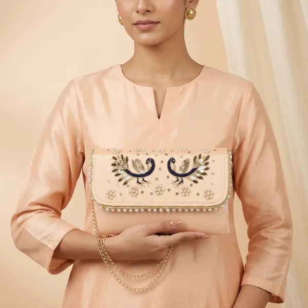 Peach_Silk_Peacock_Embroidered_Sling_Clutch_For_Women