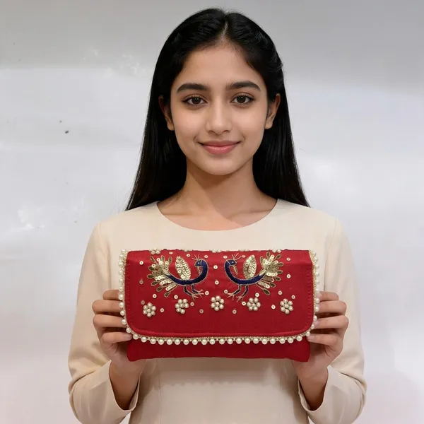 Red_Silk_Peacock_Embroidered_Pearl_Beaded_Clutch_For_Women