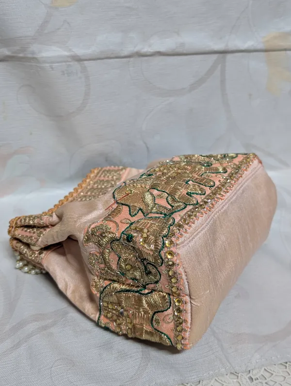 Peach_Silk_Elephant_Embroidered_Potli_Bag_For_Women