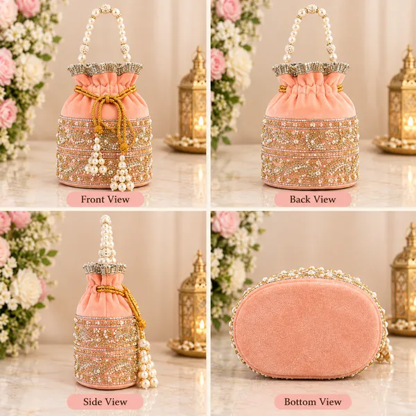 FancyGi_Peach_Velvet_Bridal_Potli_Bag_with_Pearl_Handle_&_Golden_Embroidery
