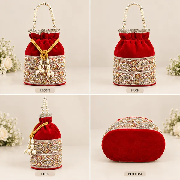 FancyGi_Red_Velvet_Bridal_Potli_Bag_with_Pearl_Handle_&_Golden_Embroidery