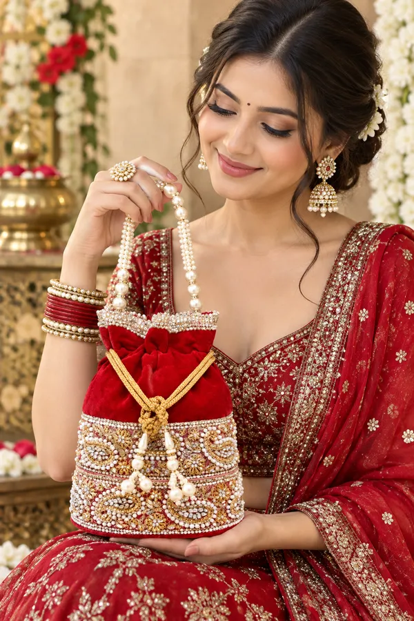 FancyGi_Red_Velvet_Bridal_Potli_Bag_with_Pearl_Handle_&_Golden_Embroidery