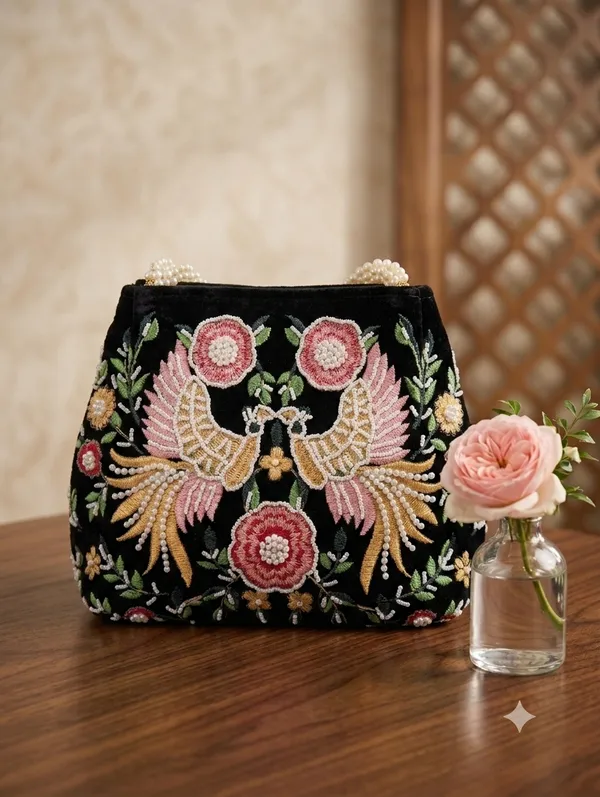 Black_Floral_Bird_Embroidered_Black_Potli_Bag