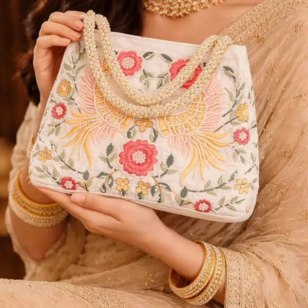 White_Floral_Bird_Embroidered_Black_Potli_Bag