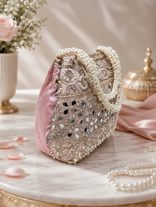 Gajri_Silk_Mirror_Work_Pearl_Handle_Potli_Clutch_For_Women